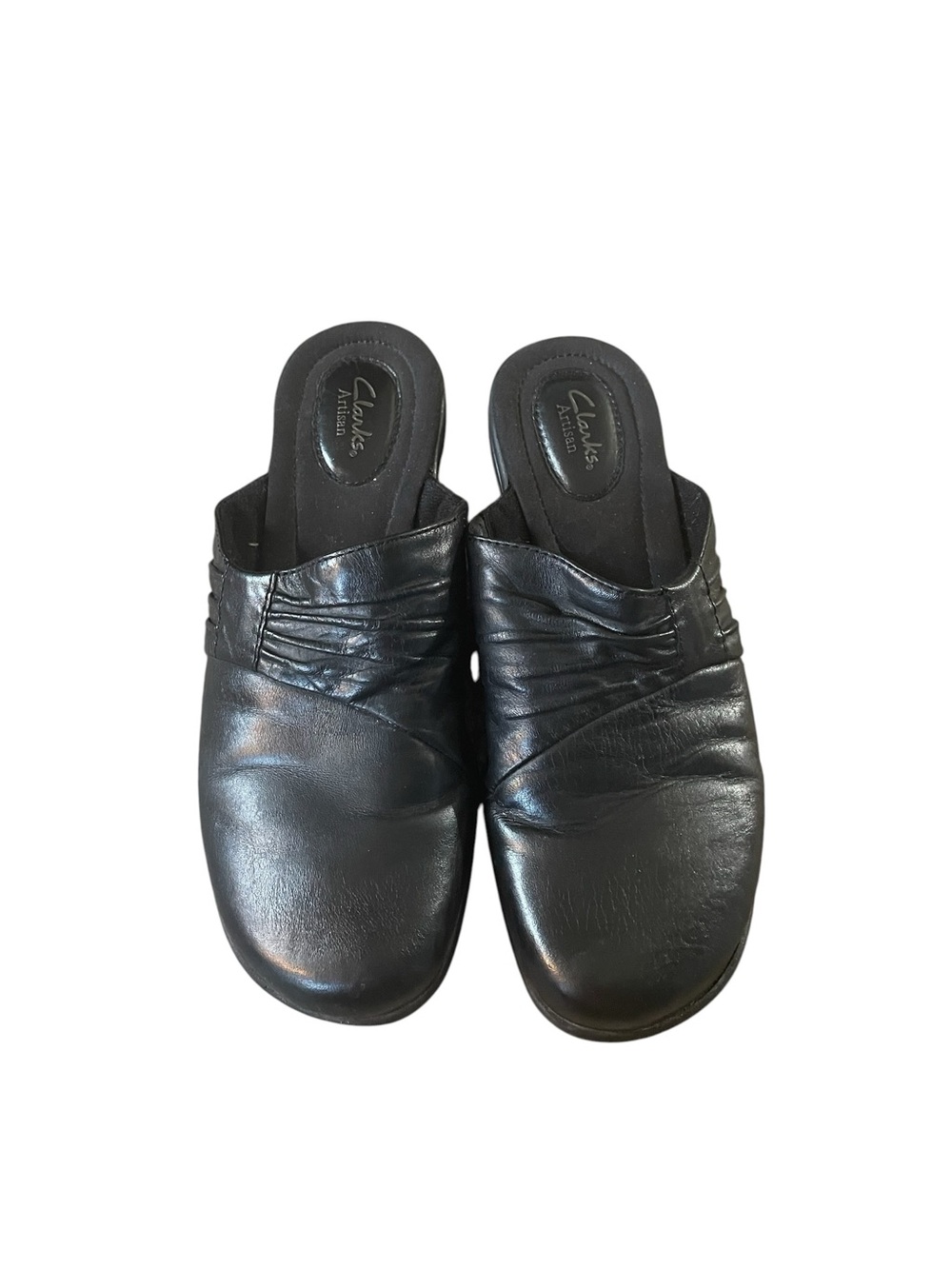 TT1- Clarks Black Leather Slip-On Mule Clogs